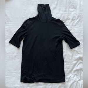 Majestic Filatures Soft Touch Half Sleeve Turtleneck in Black